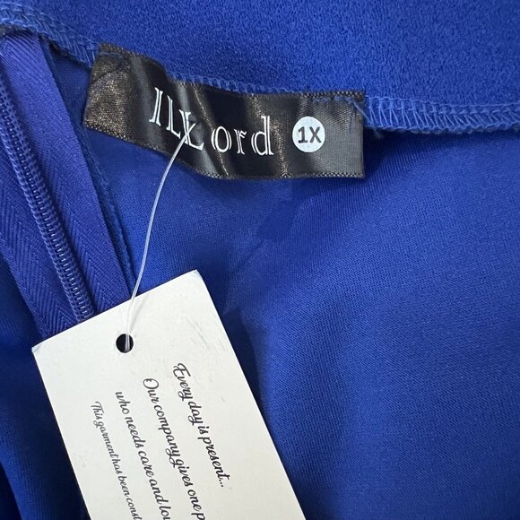 ILLord NWT Dress Size 1X Blue Grace Asymmetrical Ruffle Sleeve High Low Midi - Picture 5 of 7